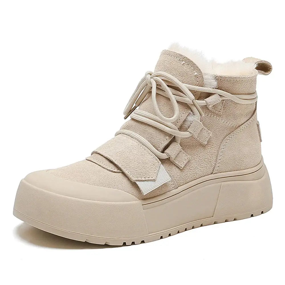 SOMILISS Women's Short Boots For Winter Genuine Cow Suede Leather Short Plush Warm Ladies Fashion Thick Sole Snow Boots