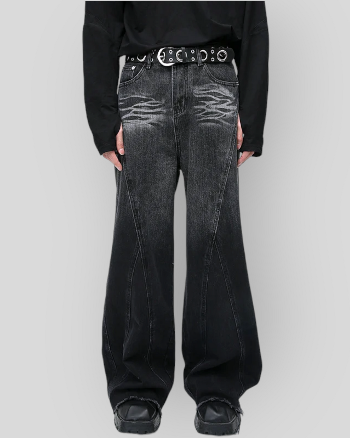 Men's Loose Black Baggy Denim Jeans, Wide Pants.