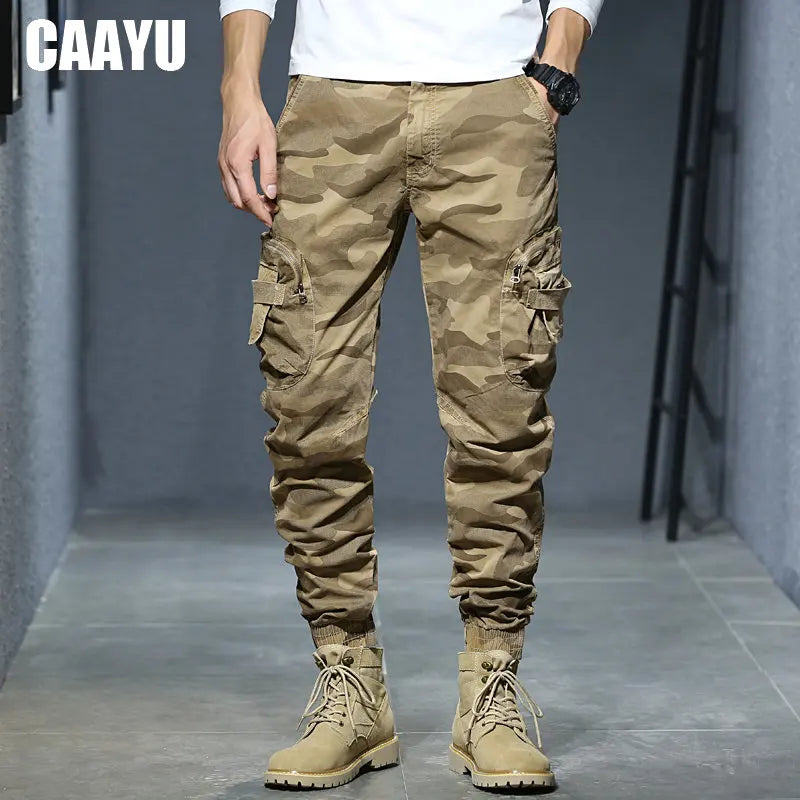 CAAYU Camouflage Khaki Joggers Cargo Pants MultiPockets Tactical Track