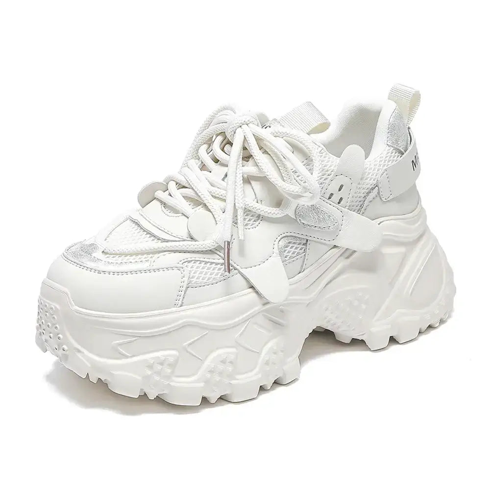 SOMILISS Chunky Shoes for Women Microfiber Leather Mesh Patchwork Spring Summer Casual Fashion Non Slip Platform Sneaker