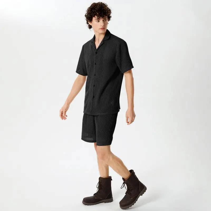 INCERUN Transparent Shirt & Short Set, Black