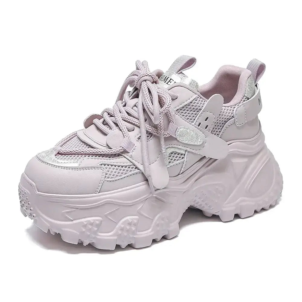 SOMILISS Chunky Shoes for Women Microfiber Leather Mesh Patchwork Spring Summer Casual Fashion Non Slip Platform Sneaker