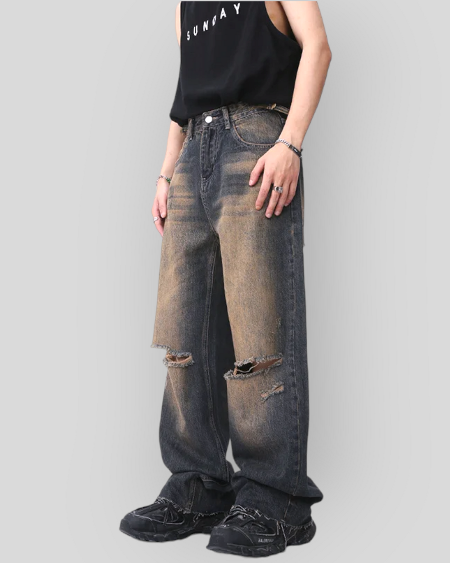 Men's Vintage Baggy Denim Jeans, Wide Legs, American Style