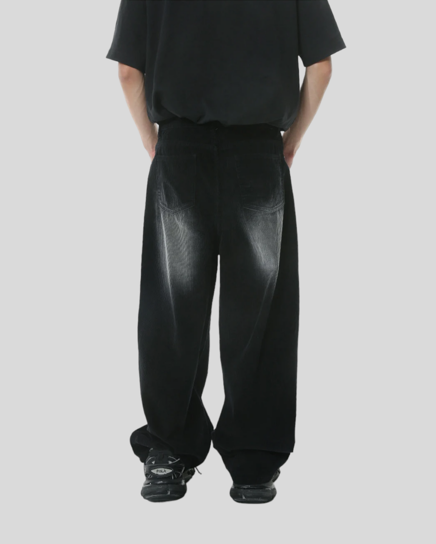 Women's Vintage Black Grey Denim Baggy Jeans, Wide Legs