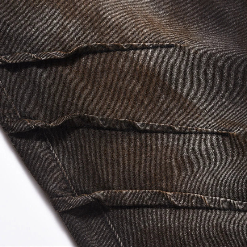 UrbanFade Pleated Denim Baggy StreetWorn Gradient Wide Leg Women's Jeans