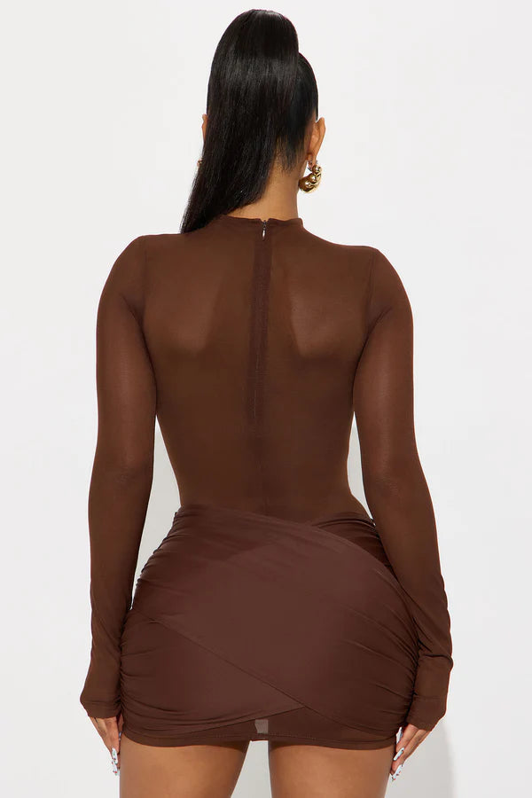 Ana 2 Piece Double Lined Mini Dress - Brown