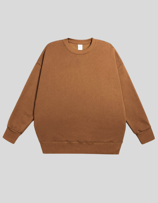 INFLATION Thick Fleece Sweatshirt, Loose Crew Neck | Brown, Coffee