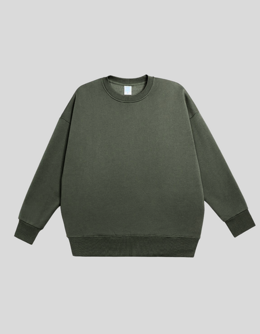 INFLATION Thick Fleece Sweatshirt, Loose Crew Neck | Apricot, Green