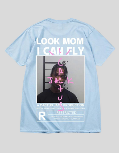 LOOK MOM I CAN FLY ( Travis Scott ) Short Sleeve T-shirts | Grey, Blue