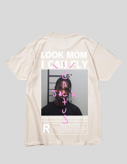LOOK MOM I CAN FLY ( Travis Scott ) Short Sleeve T-shirts | Beige, Red