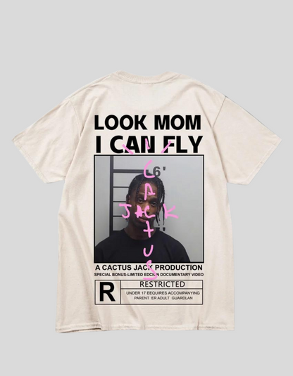 LOOK MOM I CAN FLY ( Travis Scott ) Short Sleeve T-shirts | Beige, Red