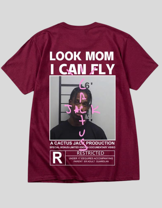 LOOK MOM I CAN FLY ( Travis Scott ) Short Sleeve T-shirts | Beige, Red