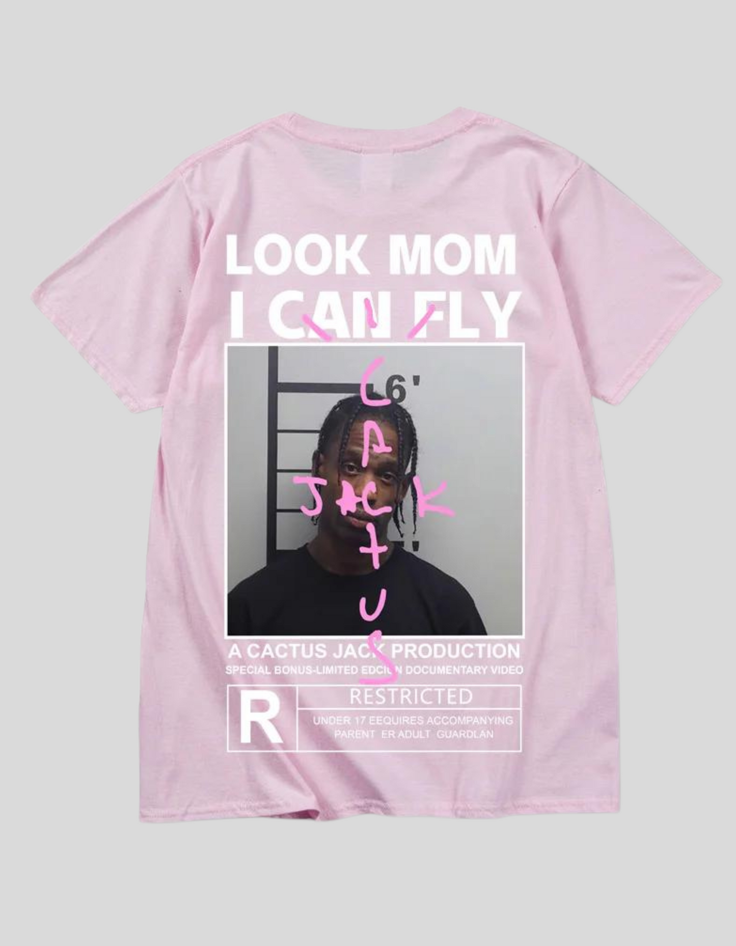 LOOK MOM I CAN FLY ( Travis Scott ) Short Sleeve T-shirts | Black, Pink