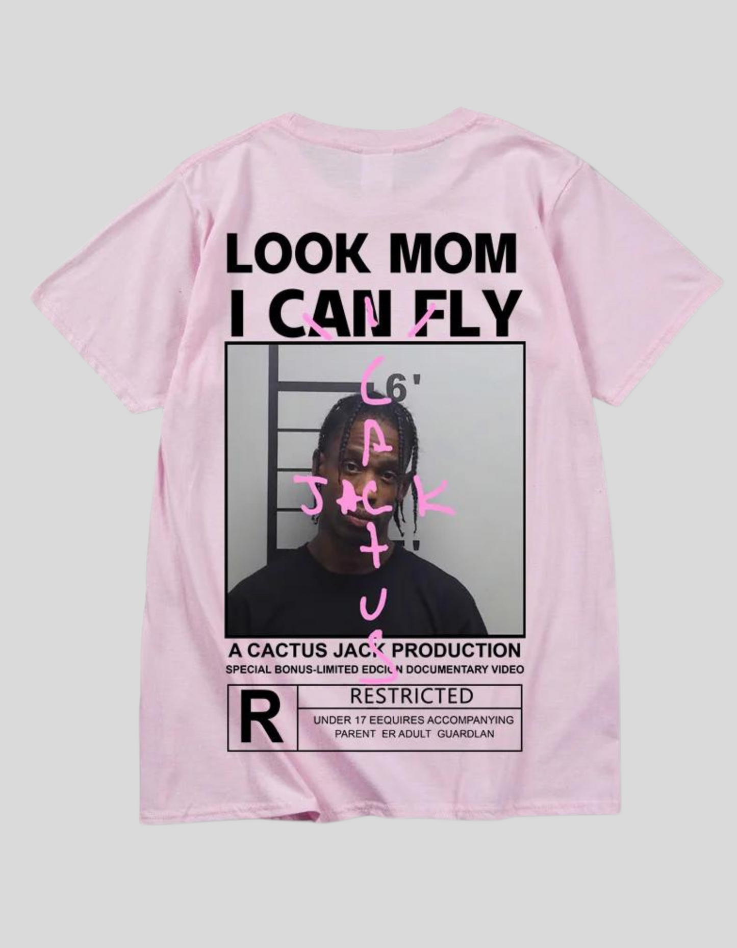 LOOK MOM I CAN FLY ( Travis Scott ) Short Sleeve T-shirts | Black, Pink