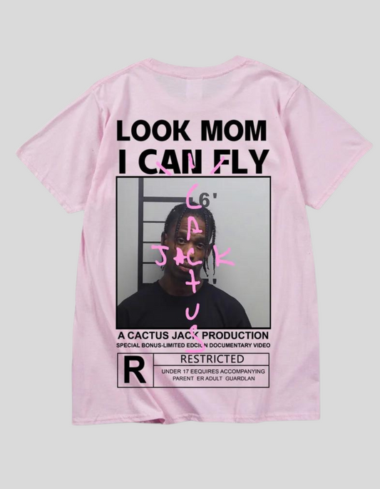 LOOK MOM I CAN FLY ( Travis Scott ) Short Sleeve T-shirts | Pink, Black