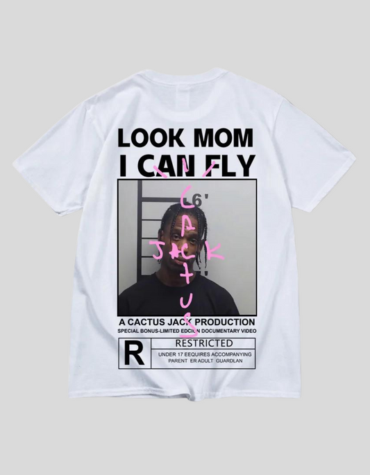 LOOK MOM I CAN FLY ( Travis Scott )Short Sleeve T-shirts | White, Blue