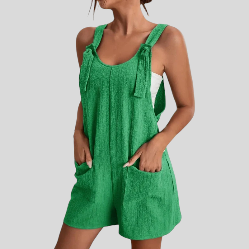 Short Sleeve Jumpsuit Overalls, Blue, Green, Red