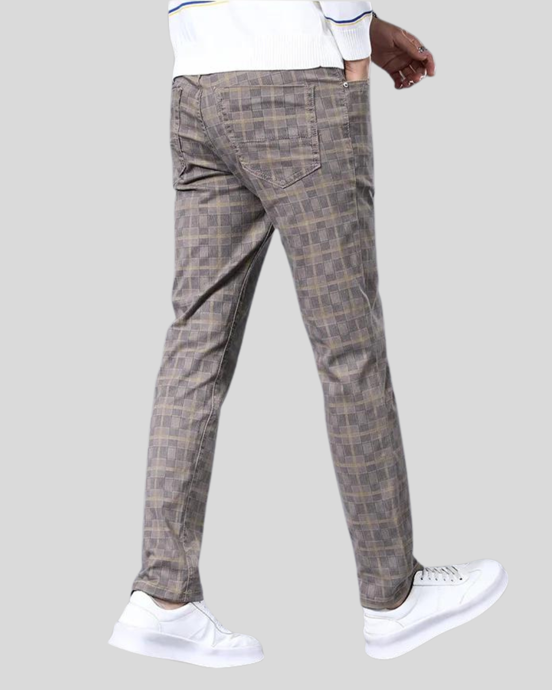 Casual Men's Check Trousers 98% Cotton, Light Khaki