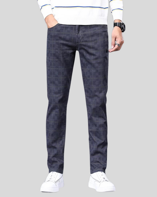 Casual Men's Check Trousers 98% Cotton, Grey Blue, Black