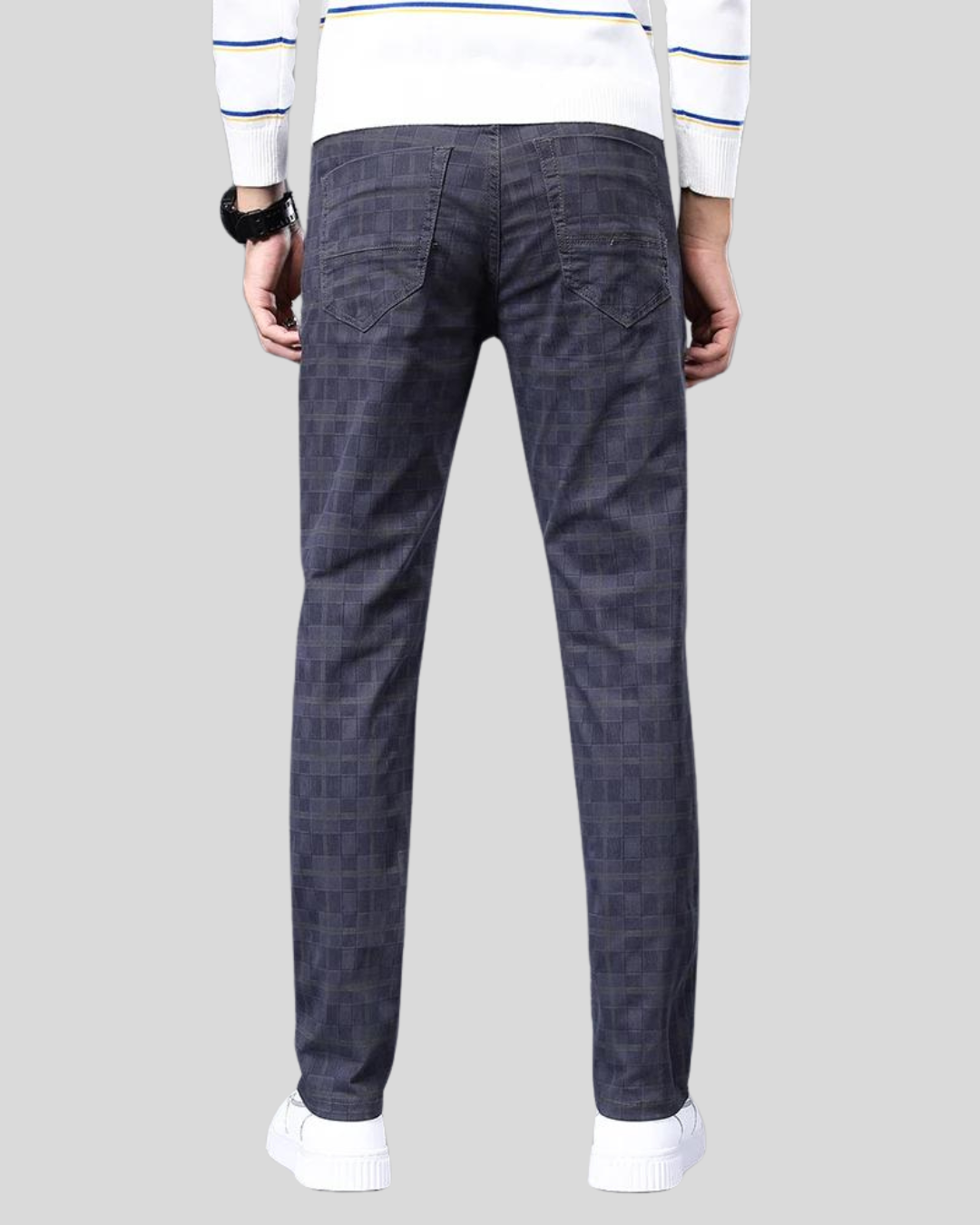 Casual Men's Check Trousers 98% Cotton, Grey Blue, Black