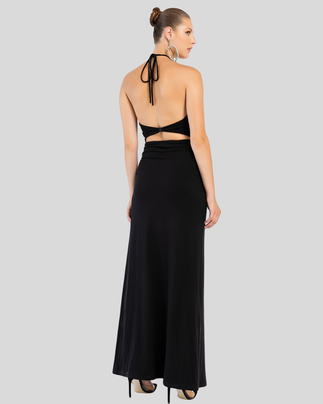 Black Long Dress Elegant Waist Hollow Out High Split