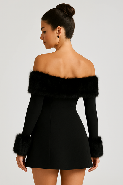 Avrilyaan Off-Shoulder Backless A-Line Mini Dress - Black