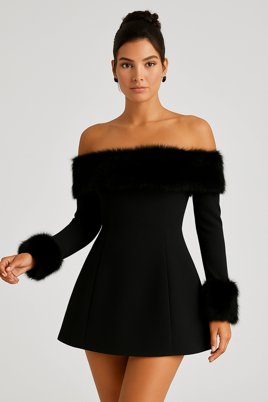 Avrilyaan Off-Shoulder Backless A-Line Mini Dress - Black