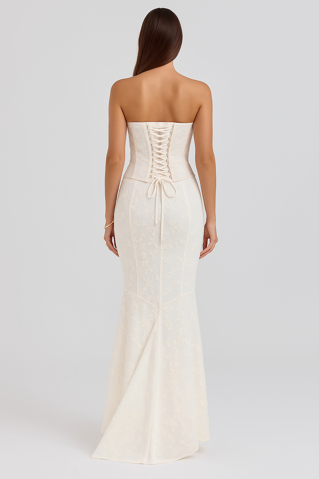 Mozision Strapless Two-Piece Maxi Set Dress  - White