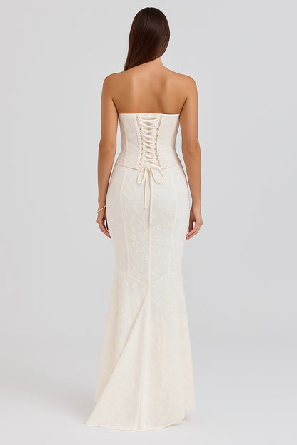 Mozision Strapless Two-Piece Maxi Set Dress  - White