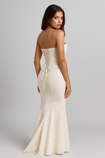 Mozision Strapless Two-Piece Maxi Set Dress  - White