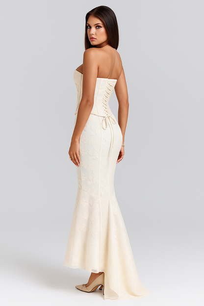 Mozision Strapless Two-Piece Maxi Set Dress  - White