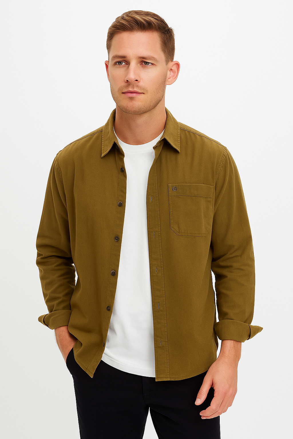 Cargo Long Sleeve Turn-down Collar Shirt