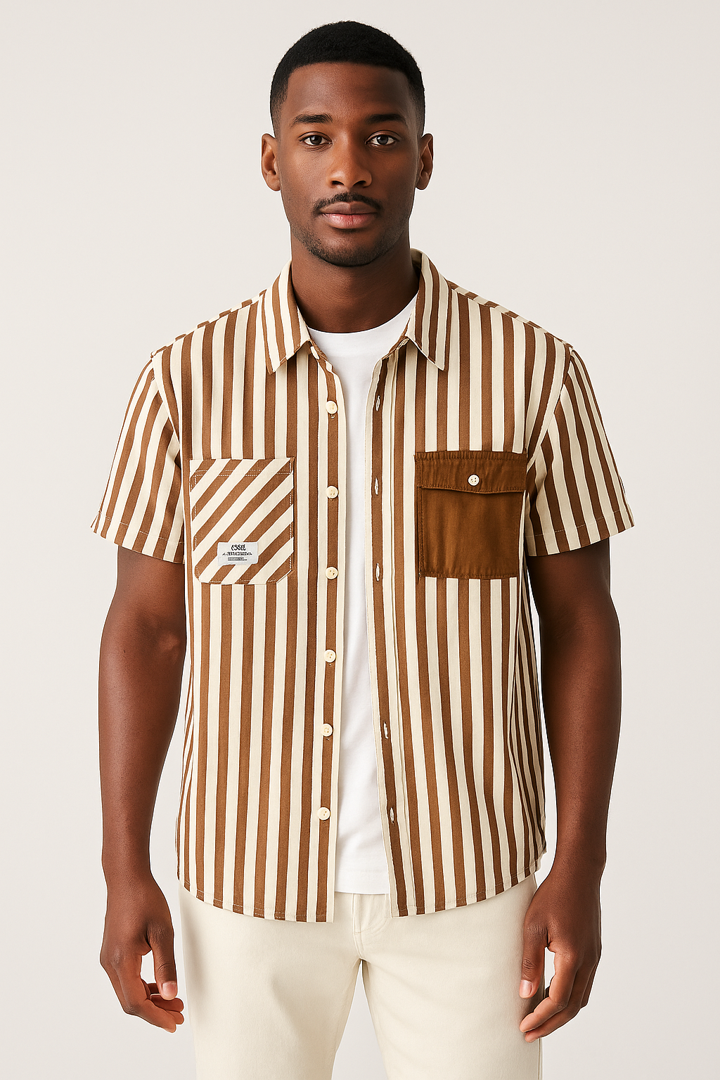 Cargo Striped Short Sleeve Shirt with Side Pocket