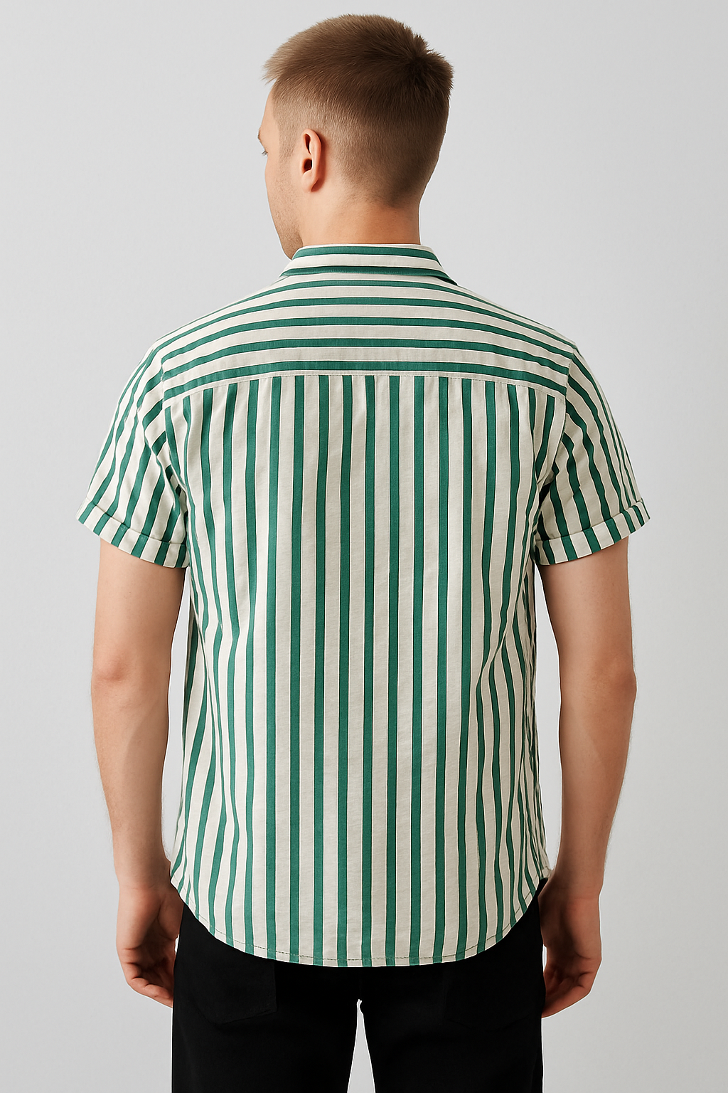 Cargo Striped Short Sleeve Shirt with Side Pocket