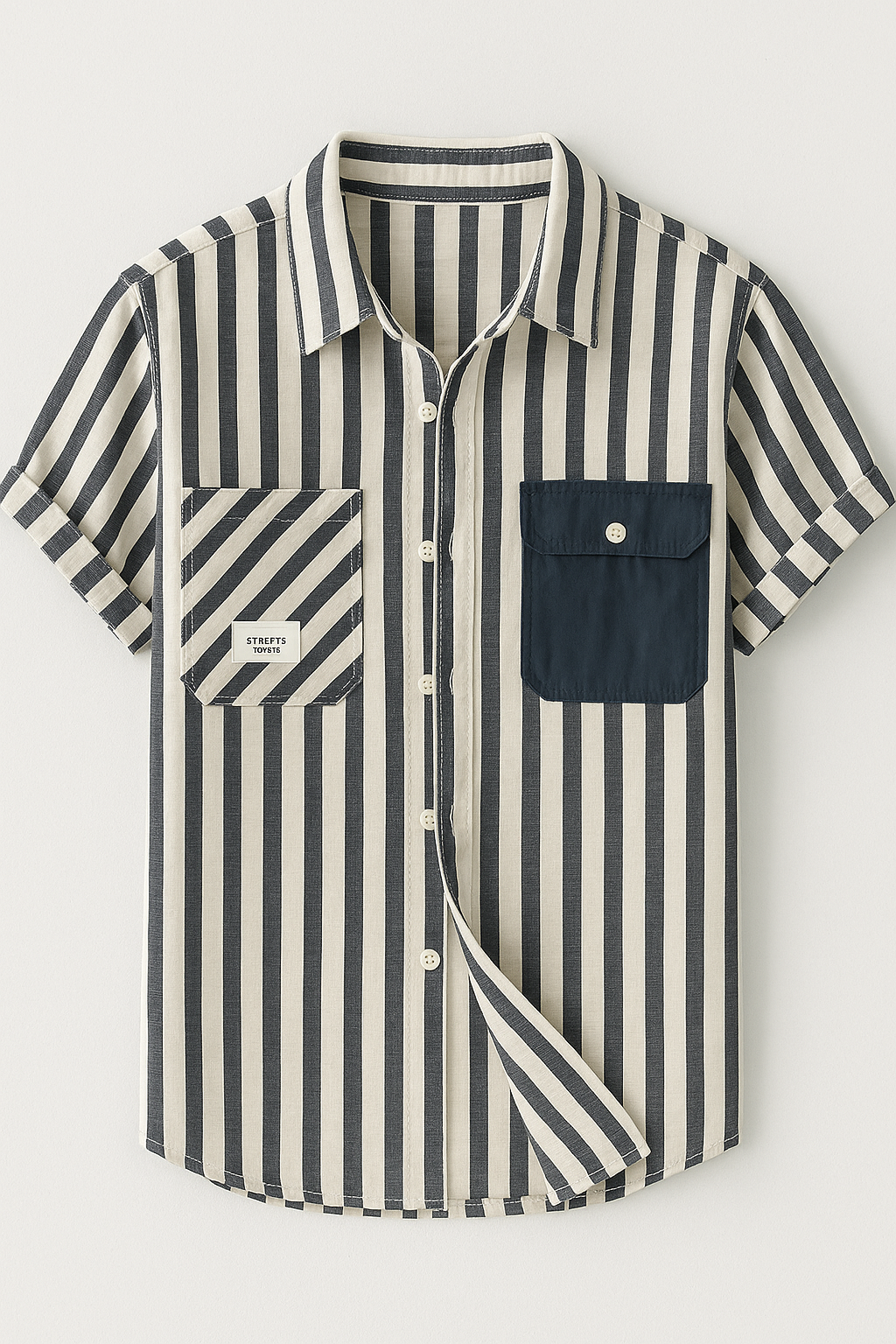 Cargo Striped Short Sleeve Shirt with Side Pocket