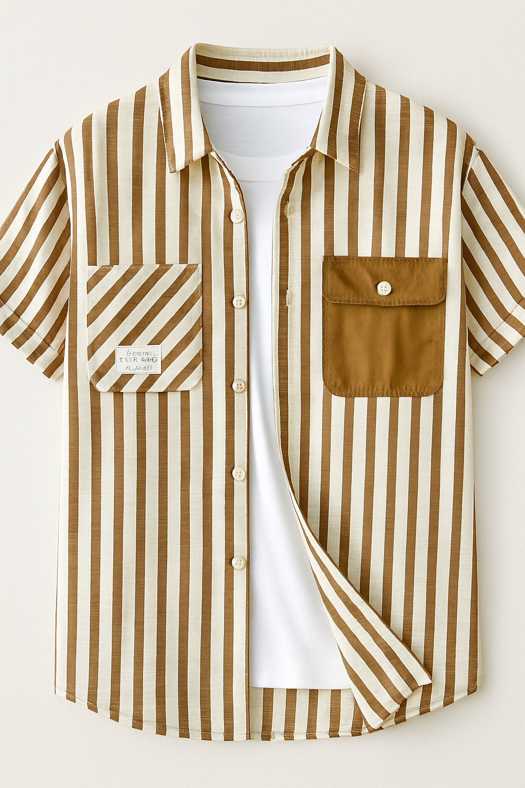 Cargo Striped Short Sleeve Shirt with Side Pocket