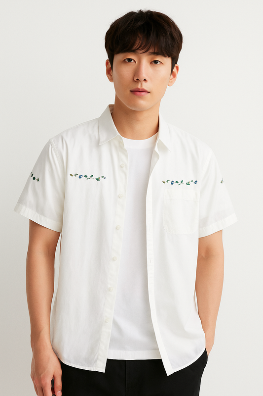 Casual Embroidery Short Sleeve Shirt