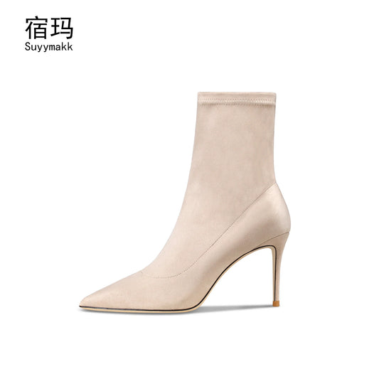 Elastic Sock Pointed High Heel Boots