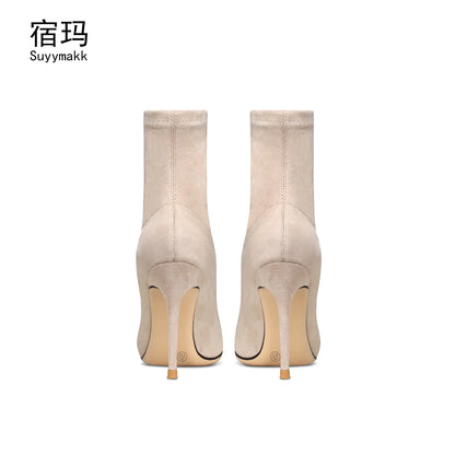 Elastic Sock Pointed High Heel Boots