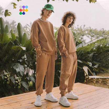 INFLATION Thick Fleece Sweatshirt, Loose Crew Neck | Apricot, Green