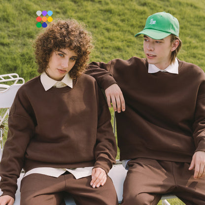 INFLATION Thick Fleece Sweatshirt, Loose Crew Neck | Apricot, Green