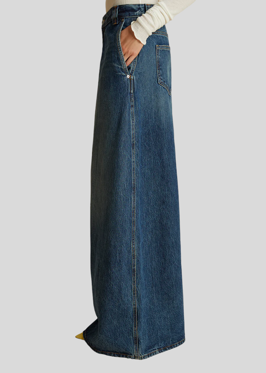 Women's Vintage  Blue Washed Denim Baggy Jeans, Wide Legs