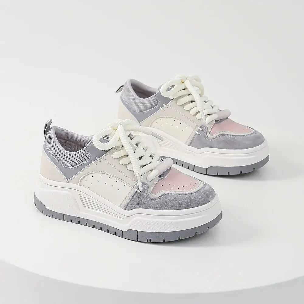 SOMILISS Platform Sneakers for Women Leather Suede Microfiber Leather Patchwork Round Toe Lady Fashion Causal Non Slip Shoes