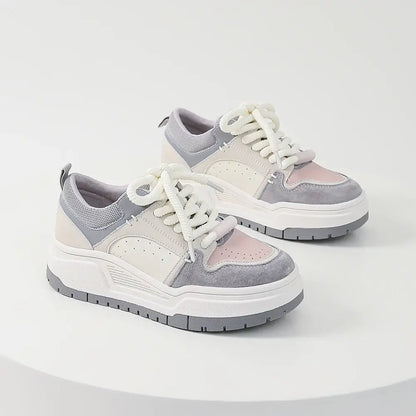 SOMILISS Platform Sneakers for Women Leather Suede Microfiber Leather Patchwork Round Toe Lady Fashion Causal Non Slip Shoes
