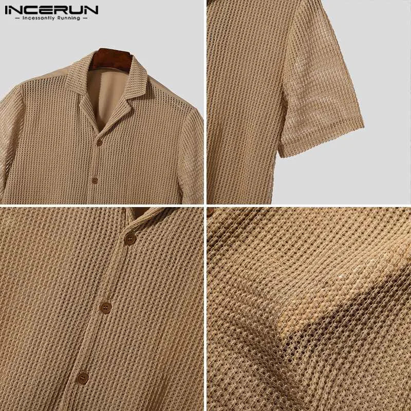 INCERUN Transparent Shirt & Short Set, Khaki