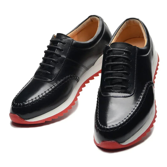 XEBOS Black Genuine Leather Casual Shoes