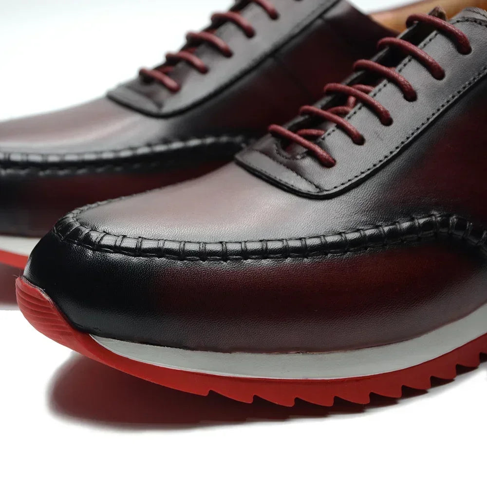 XEBOS Burgundy Genuine Leather Casual Shoes