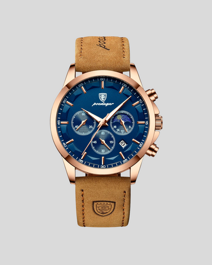 POEDAGAR Men's Leather Quartz Watch Chronograph Luminous