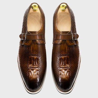 XEBOS Brown Leather Crocodile Pattern