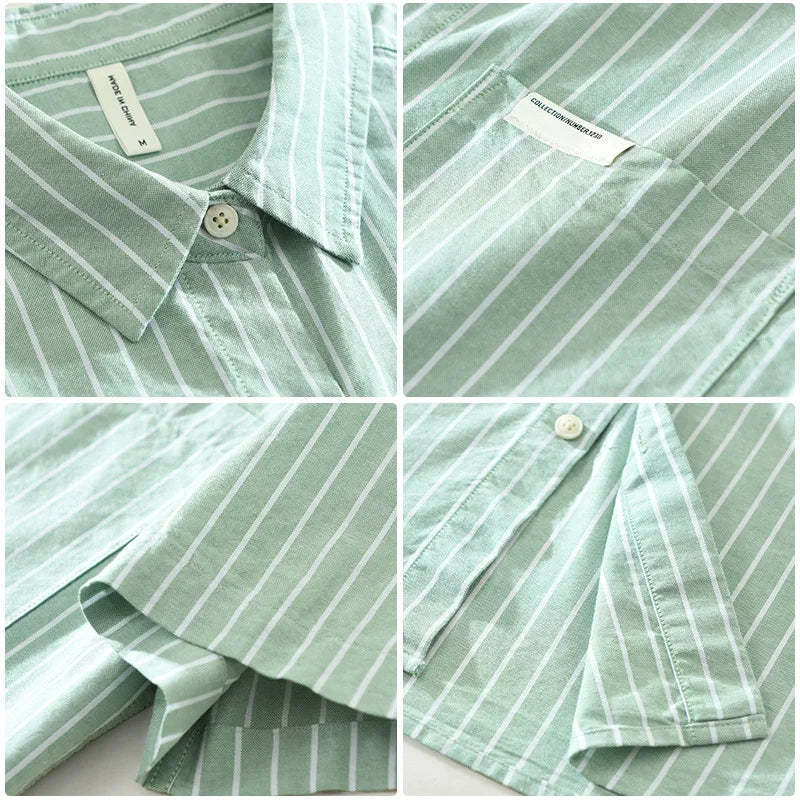 Fresh Striped Pure Cotton Short Sleeve Shirt